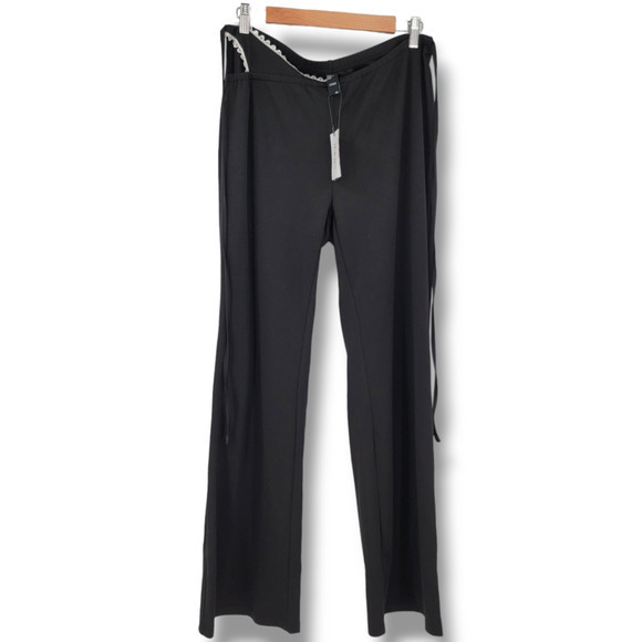 NEW Cider Women's Cut Out Waistband‎ Flare Pull On Pants Black White Size XL - Picture 1 of 12
